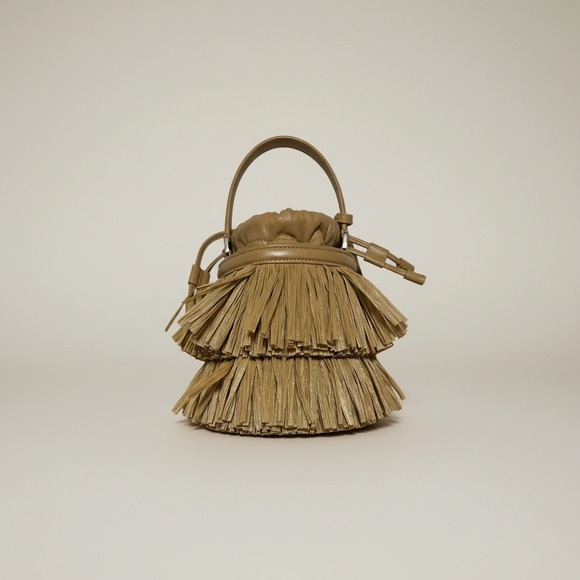 MICHAEL KORS COLLECTION Ischia Mini Leather and Fringe Bucket Bag Natural Peanut - Picture 4 of 14